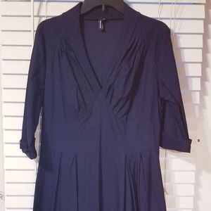 2X navy blue fit and flare dress ruched detail